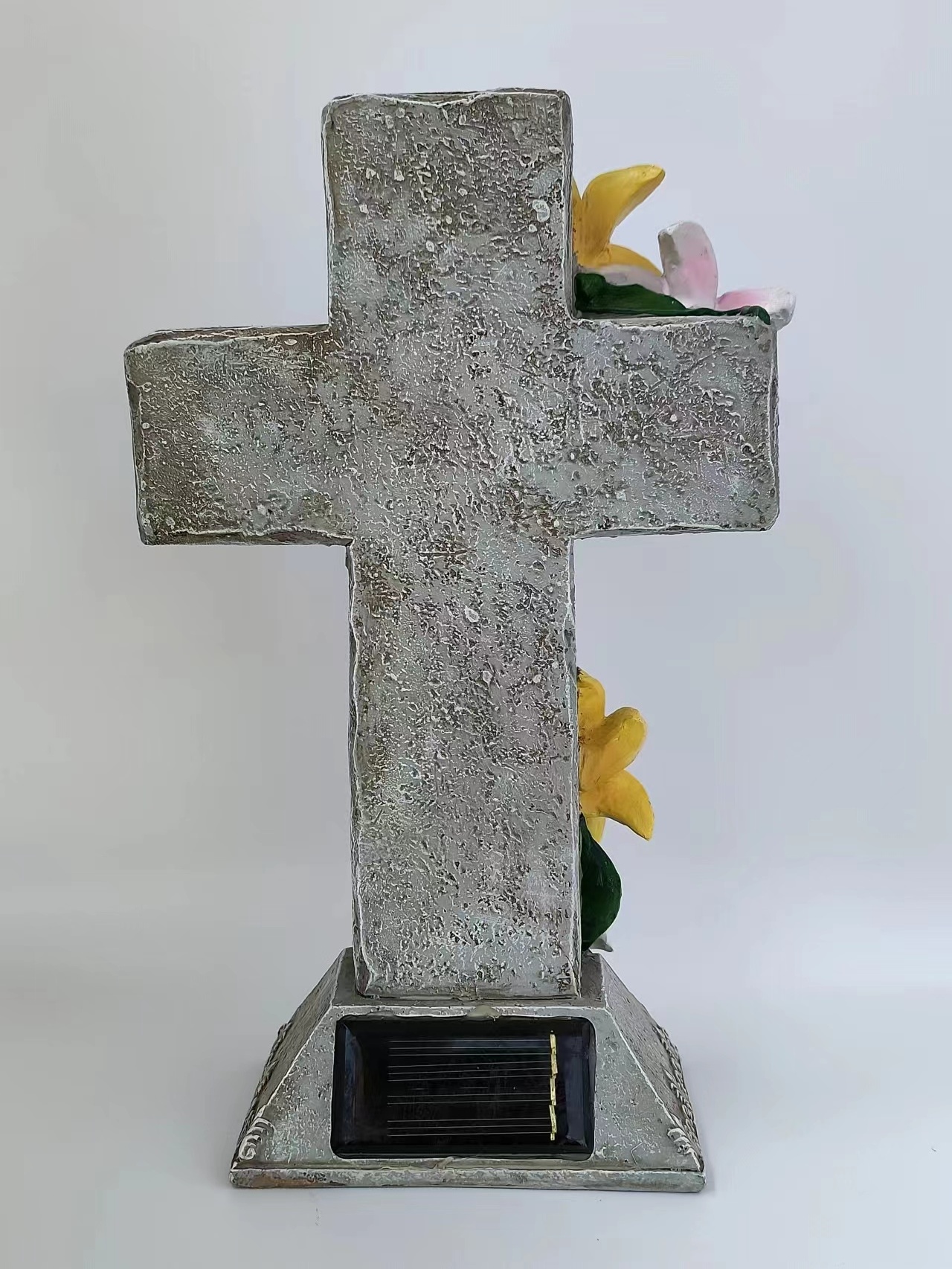 Unique Memorial Resin Crosses Statue Craft Religious Solar Outdoor Led Garden Light House Decor