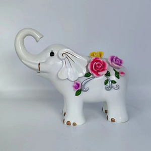 Modern White Mock Ceramic Resin Elephant Statue Flowers Outdoor Table Home Decoration Gifts