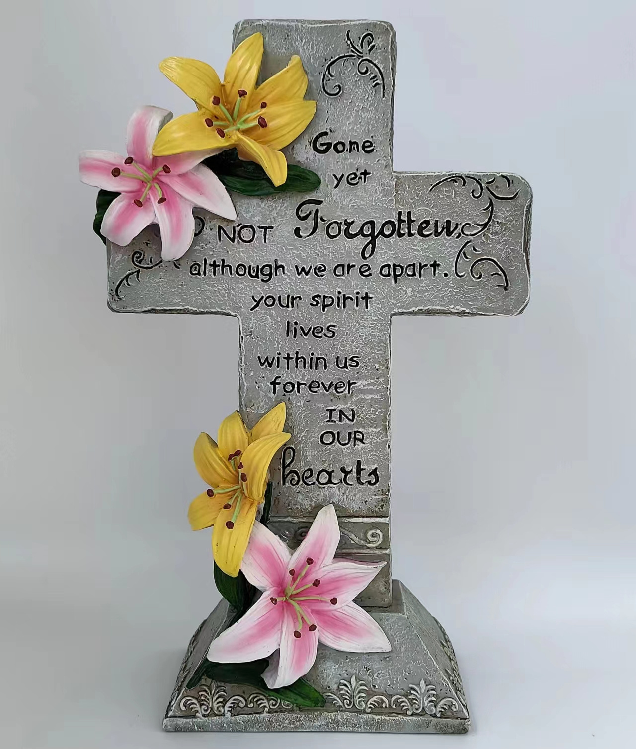 Unique Memorial Resin Crosses Statue Craft Religious Solar Outdoor Led Garden Light House Decor