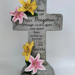 Unique Memorial Resin Crosses Statue Craft Religious Solar Outdoor Led Garden Light House Decor