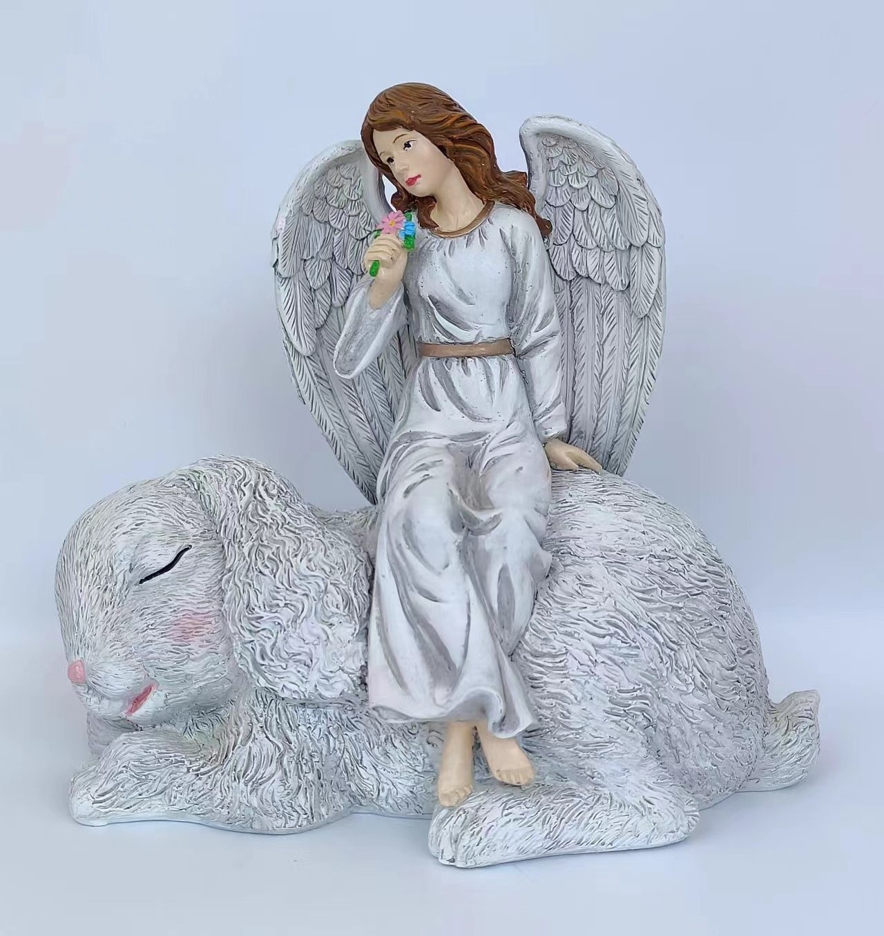 Wholesale Modern Resin Sitting Angel Statue Angel Figurine With Cute Rabbit For Home Decoration Gifts