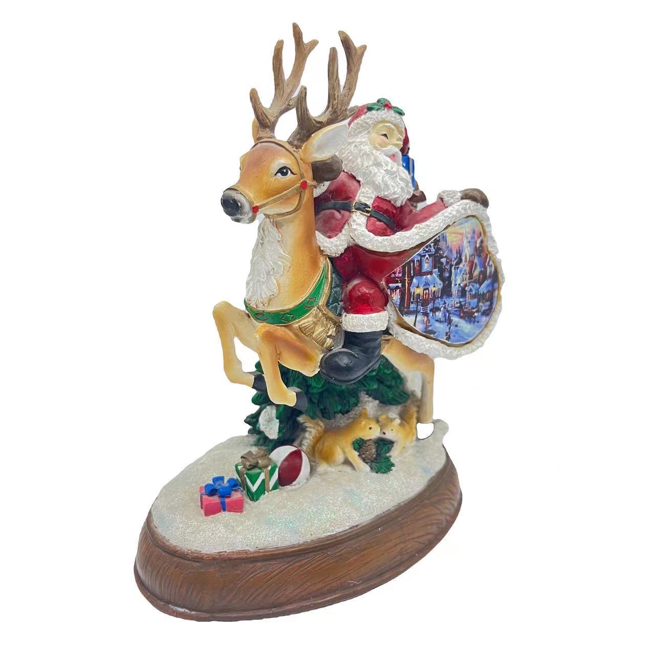 Customizable resin Santa Claus reindeer decoration sculpture