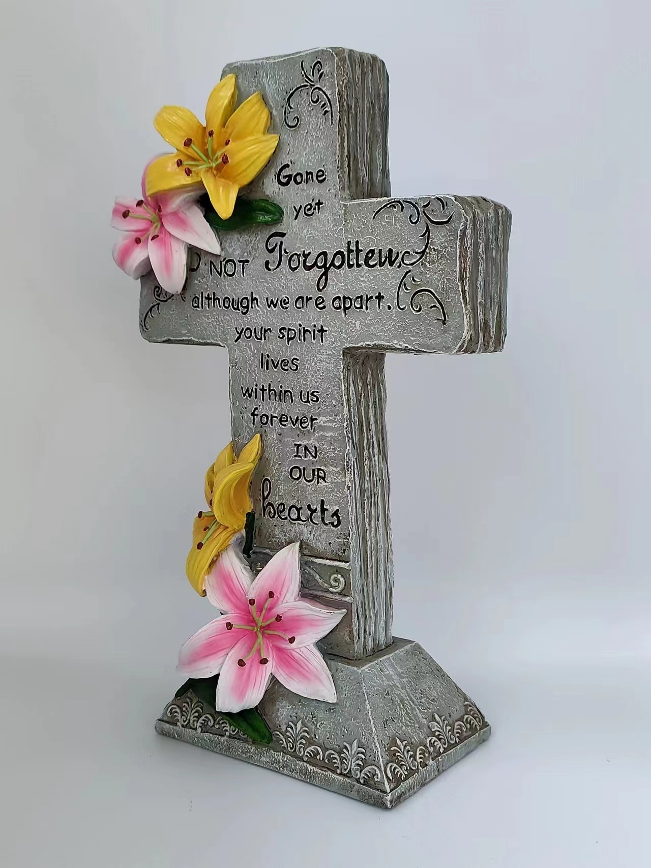 Unique Memorial Resin Crosses Statue Craft Religious Solar Outdoor Led Garden Light House Decor