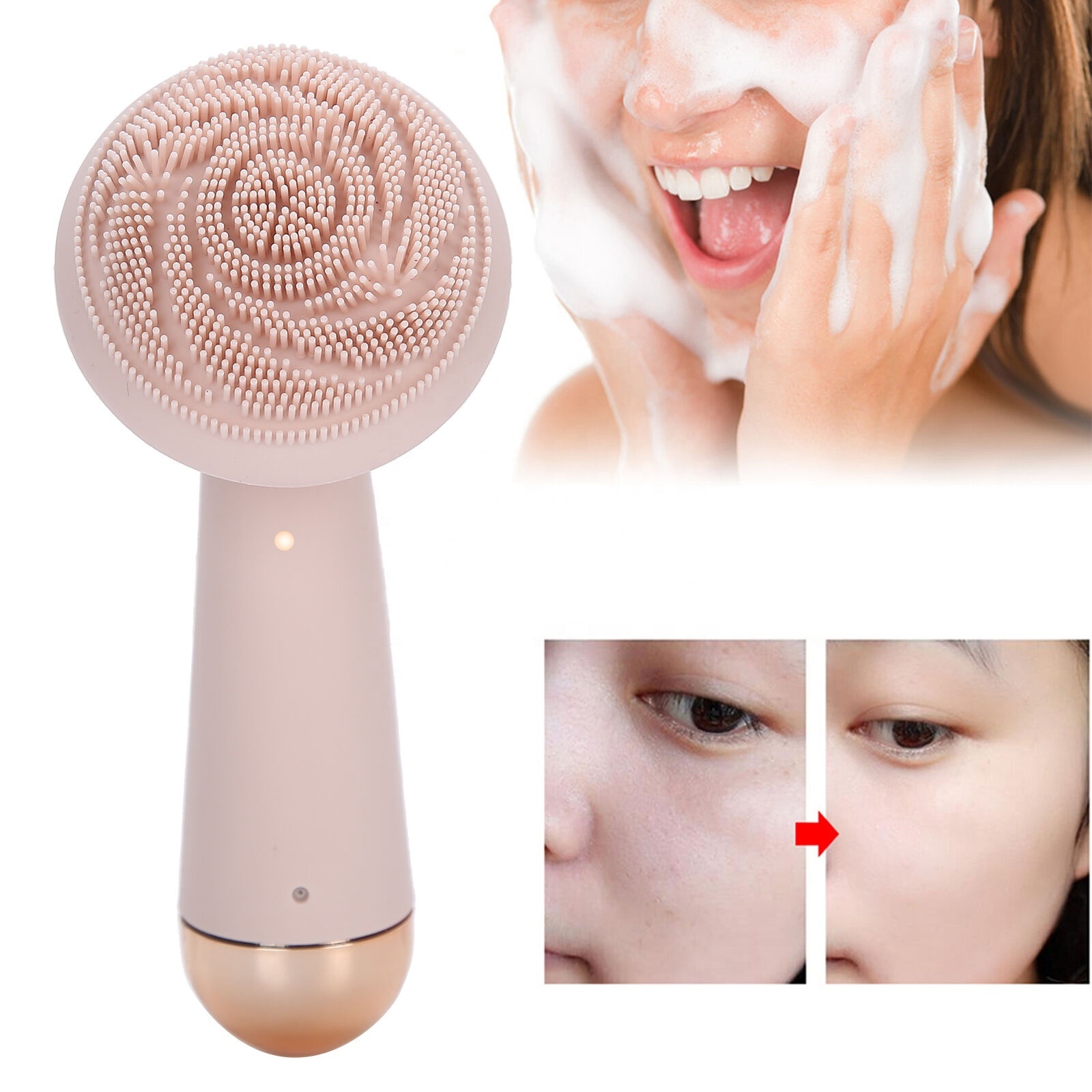 2023 New Style UltraSonic Pores Cleaner Massage Soft Silicone Electric Face Cleansing Brush With Base