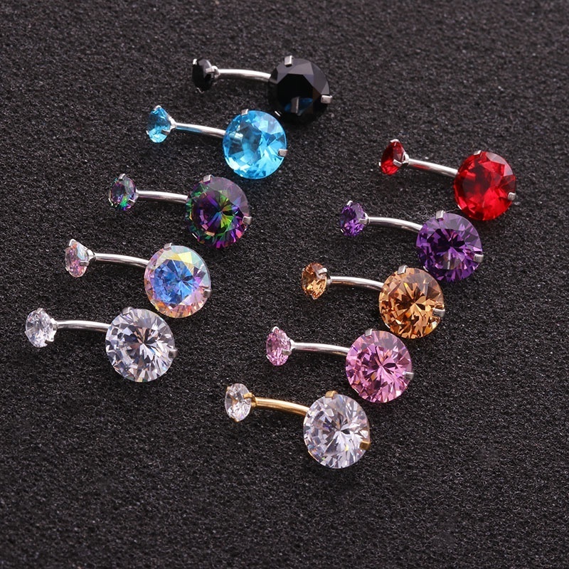 R.Gem. 16G Internal Thread 10mm Length Minimalist Double Zircon Belly Ring Belly Button Body Piercing