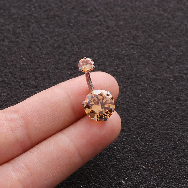 R.Gem. 16G Internal Thread 10mm Length Minimalist Double Zircon Belly Ring Belly Button Body Piercing