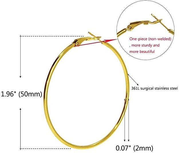 R.GEM. Wholesale Exaggerate Not Tarnishing Stainless Steel Gold Plated Oversize Large Hoop Earrings for Women