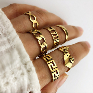 R.Gem. 18K Gold Plated Stainless Steel Joint Knot Boho Vintage Nail Midi Knuckle Wedding Finger Ring Set for Women and Girls