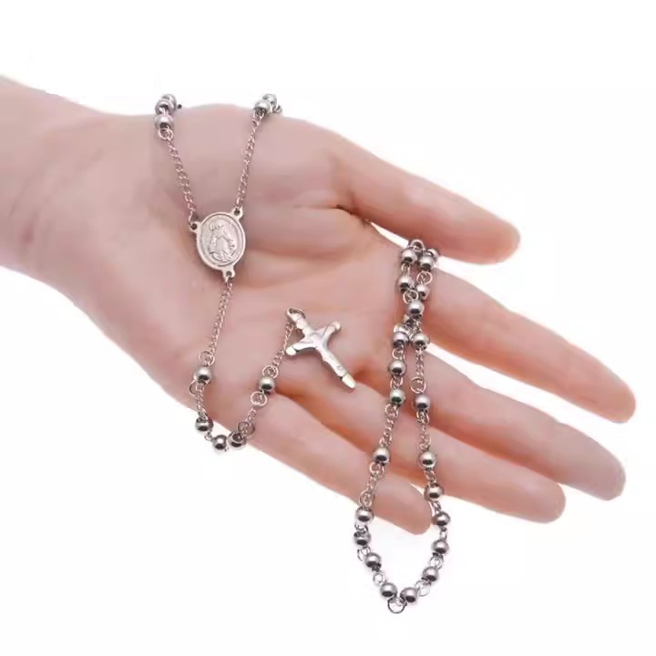 R.GEM. Wholesale Stainless Steel Christian Y Necklace Praying Rosary Bead Cross Necklace for Women Men Jewelry