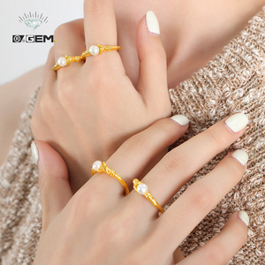 R.GEM. Supply European America Hypoallergenic Waterproof 18K Gold Stainless Steel Irregular Freshwater Cultured Pearl Ring