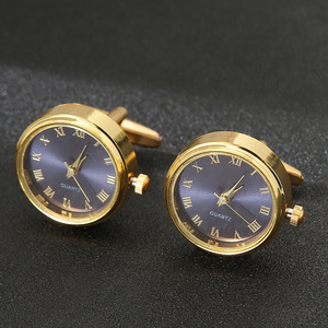 R.GEM. High Quality Luxury Business Shirts Stainless Steel Gold Cuff Link Watch Clock Rotatable Cufflinks for Men