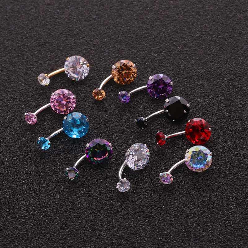 R.Gem. 16G Internal Thread 10mm Length Minimalist Double Zircon Belly Ring Belly Button Body Piercing