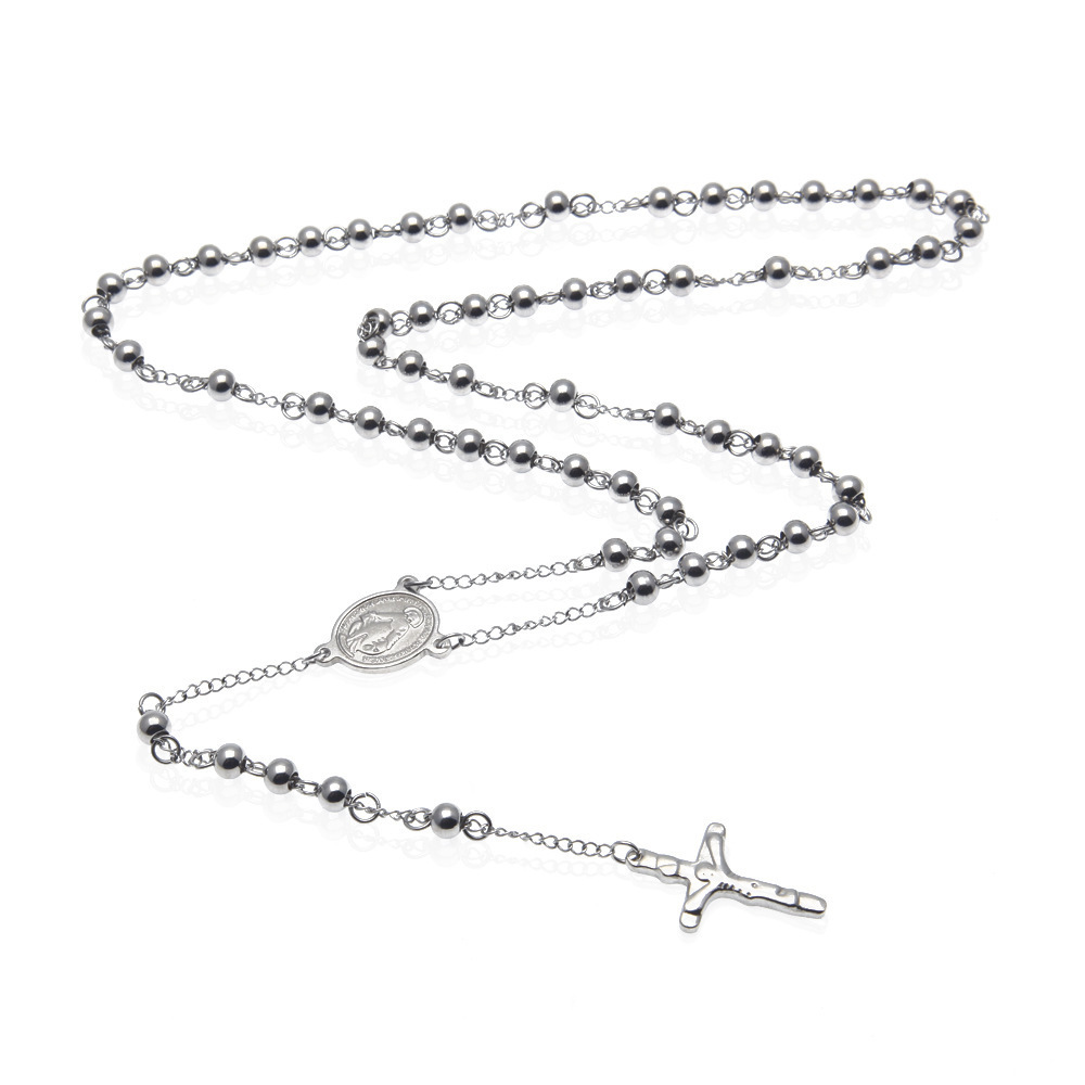 R.GEM. Wholesale Stainless Steel Christian Y Necklace Praying Rosary Bead Cross Necklace for Women Men Jewelry