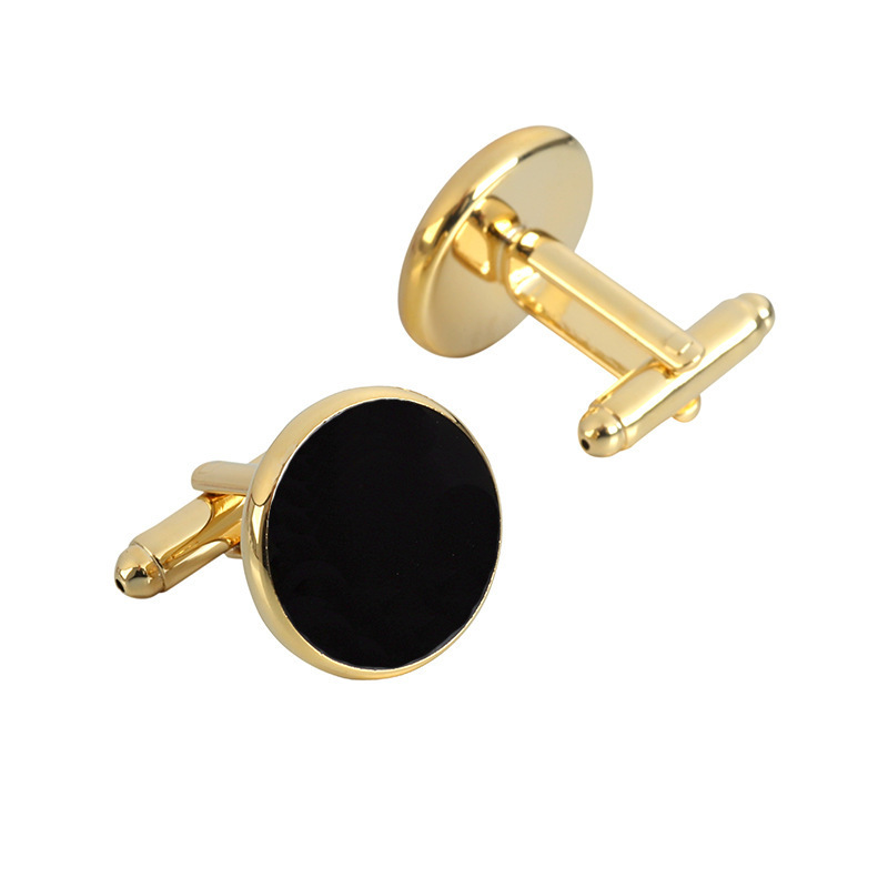 R.GEM. Business Wedding Gifts Electroplated Golden Black Enamel Exclusive Shirt Women's Men's Cuff Links