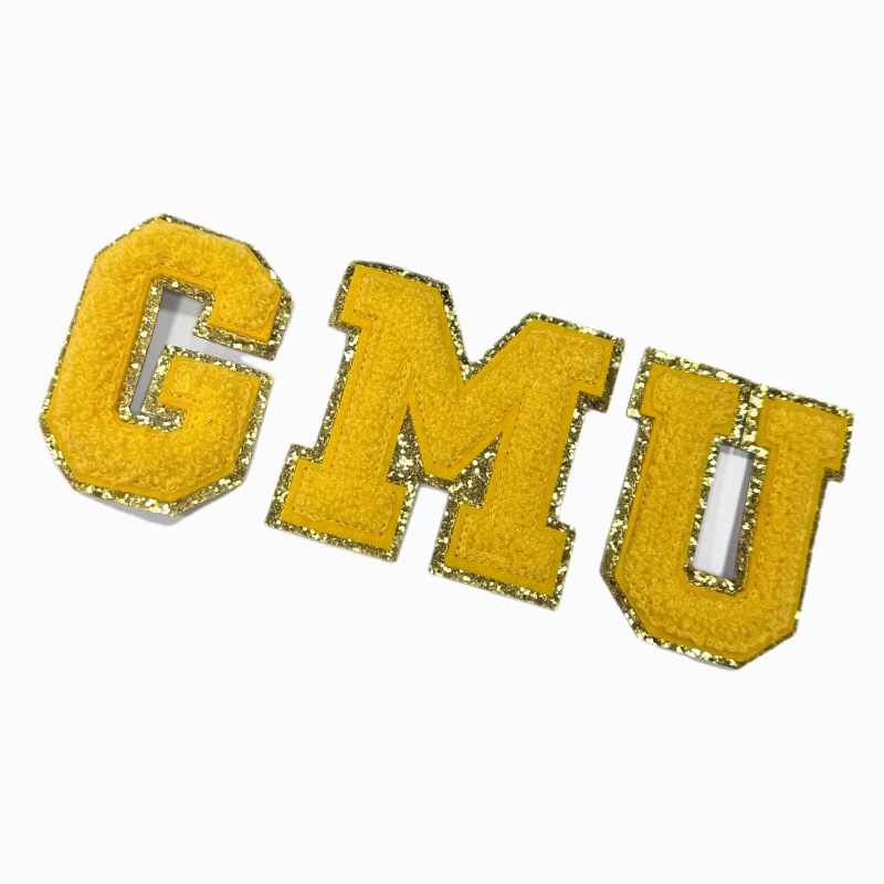 Custom letter wholesale iron on for clothes clothing accessories varsity letter patch chenille glitter letter patches