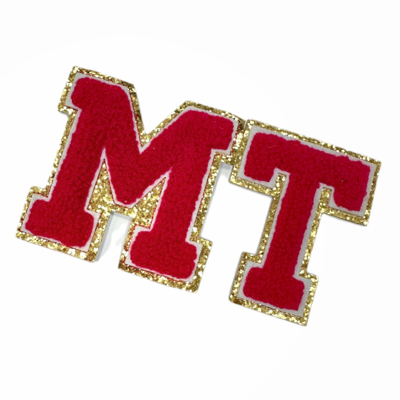 Custom letter wholesale iron on for clothes clothing accessories varsity letter patch chenille glitter letter patches