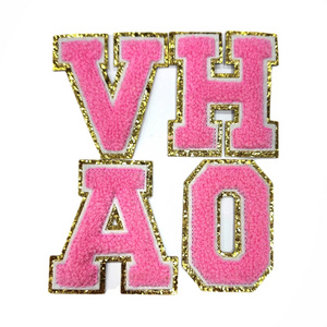 Custom letter wholesale iron on for clothes clothing accessories varsity letter patch chenille glitter letter patches