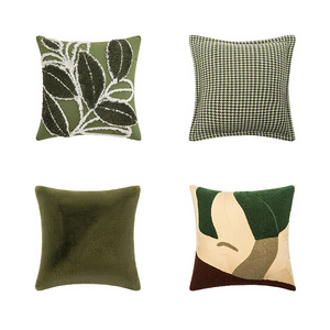 New Arrival Leaves Jacquard Cushion Cover Embroidered Pillow Cover Green Velvet Throw Pillow Cover