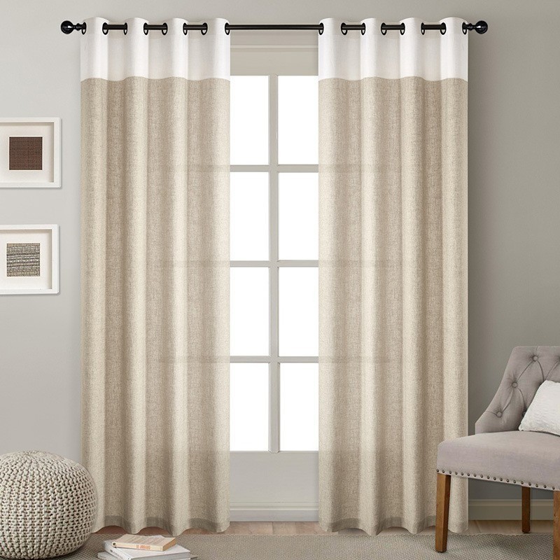 Custom Semi-Shading Sheer Linen Curtains Patchwork Sheer Linen Polyester Curtains For Livingroom