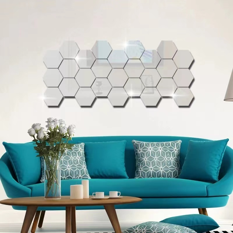 Hexagonal frame three-dimensional acrylic mirror wall sticker personalized background wall decoration for restaurant