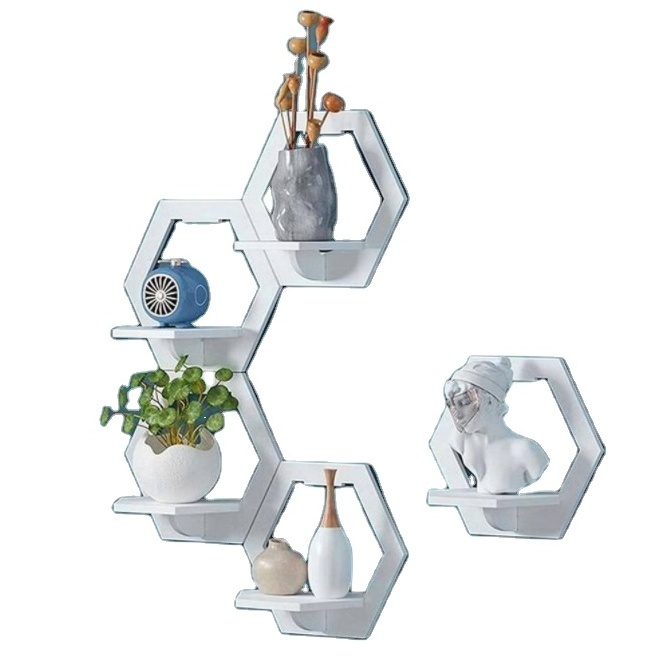 Wall Mounted Hexagon Home Decorative Storage Rack Shelf Tv Background Hanger Bedroom Balcony Bedside Flower Pot Stand Shelves