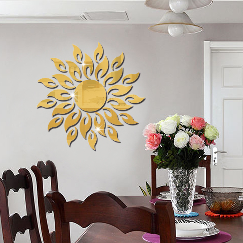 New Acrylic Ramadan Muslim Decoration Sunflower Mirror Sticker Silver Gold Sunflower Acrylic Mirror Wall Sticker