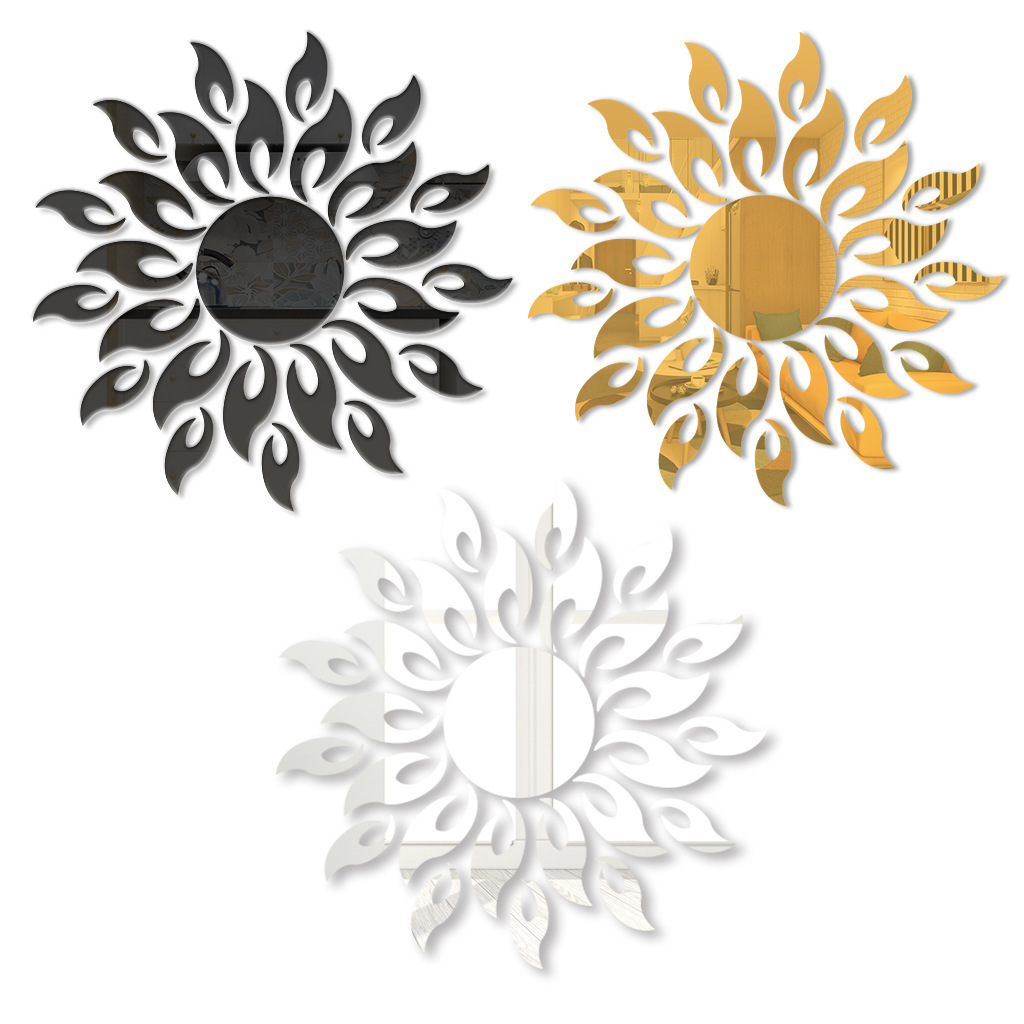 New Acrylic Ramadan Muslim Decoration Sunflower Mirror Sticker Silver Gold Sunflower Acrylic Mirror Wall Sticker