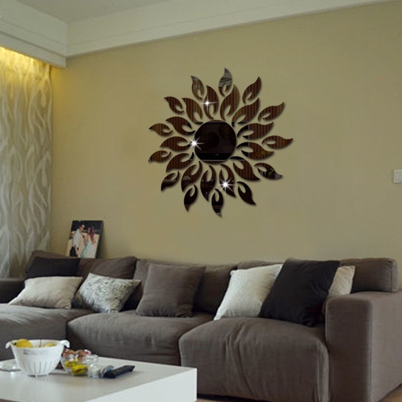 New Acrylic Ramadan Muslim Decoration Sunflower Mirror Sticker Silver Gold Sunflower Acrylic Mirror Wall Sticker