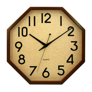 wood crafted vintage home office decor octagon shape creative retro wooden wall clock