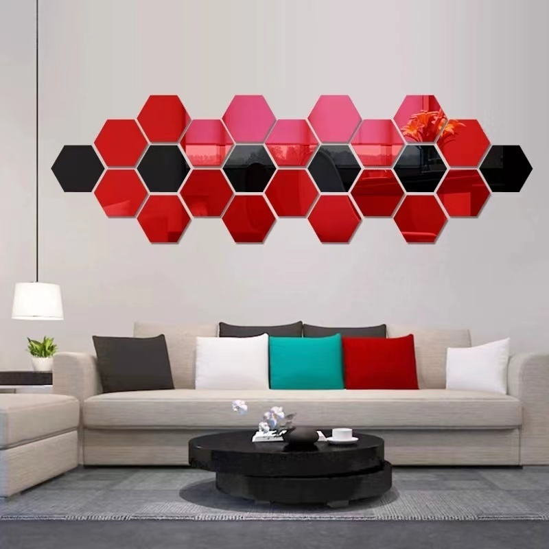 Hexagonal frame three-dimensional acrylic mirror wall sticker personalized background wall decoration for restaurant