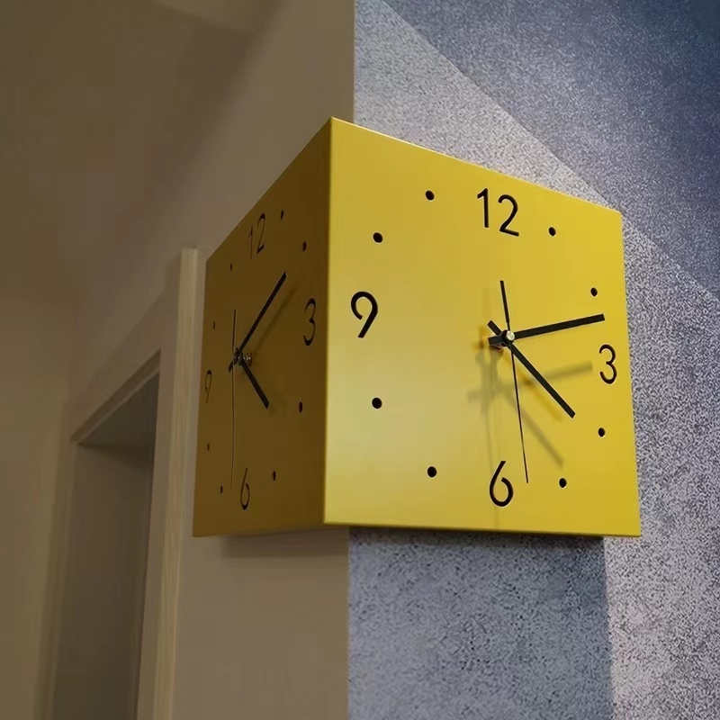 INS Wind Corner Double Sided Wall Clock Creative Simple Modern Wall Clock No Punching Fashion Male Corner Clock