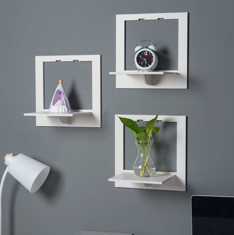 Wall Mounted Hexagon TV Background Hanger Home Decorative Storage Rack Shelf Bedroom Bedside Flower Pot Stand Art Panel Display