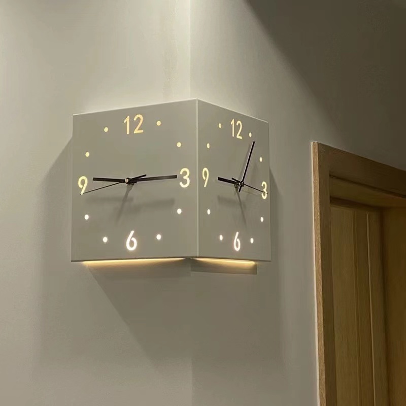 INS Wind Corner Double Sided Wall Clock Creative Simple Modern Wall Clock No Punching Fashion Male Corner Clock