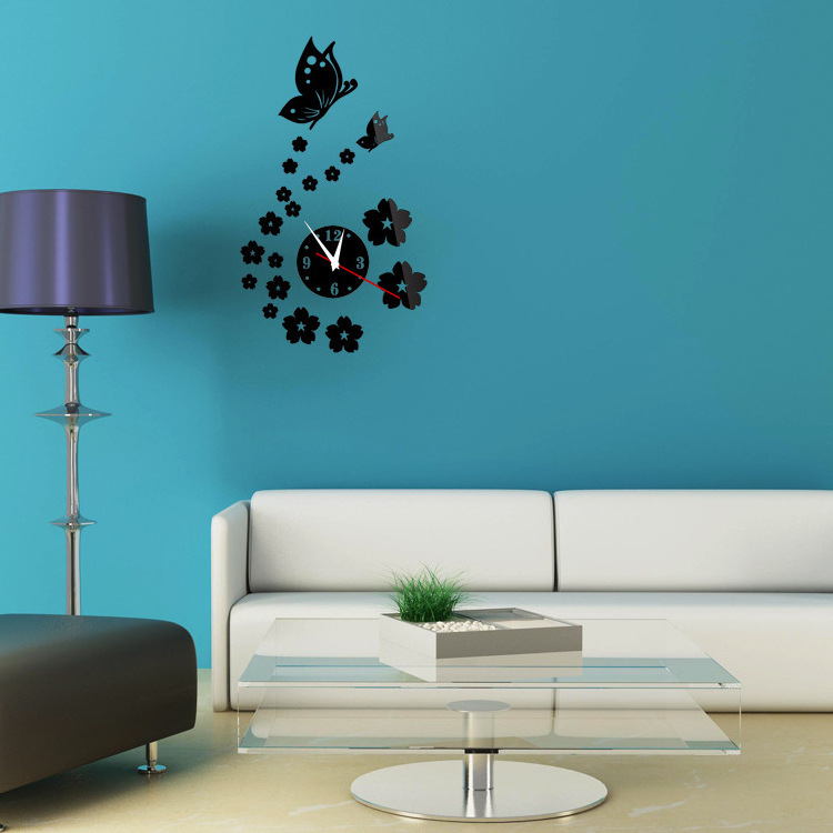 Home Decor Large Luxury Mirror Clock 3d Diy Butterfly Stickers Acrylic Living Room  Acrylic  Wall Clock 3d