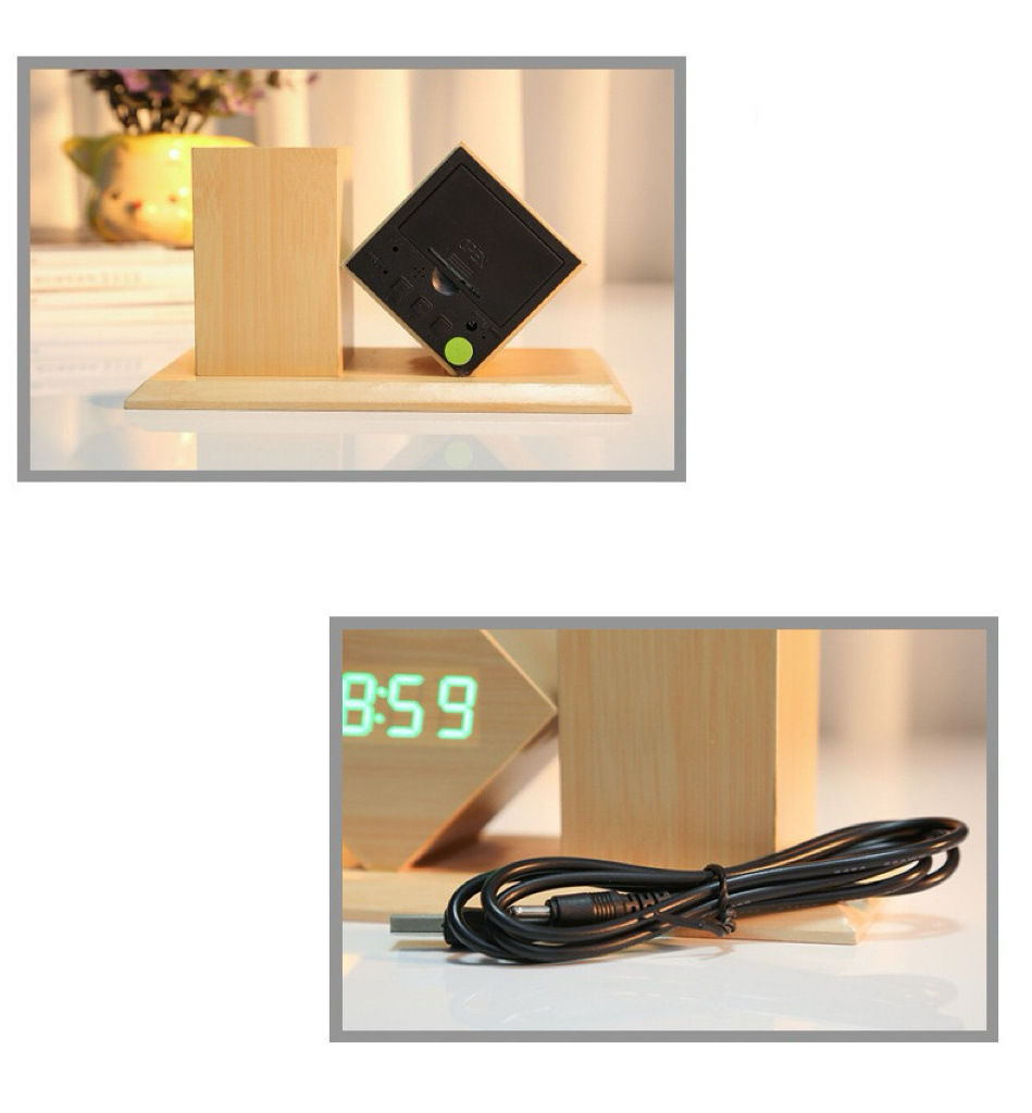 New gift creative pen holder wooden voice-activated LED digital children's desktopm clock desk clock table clock