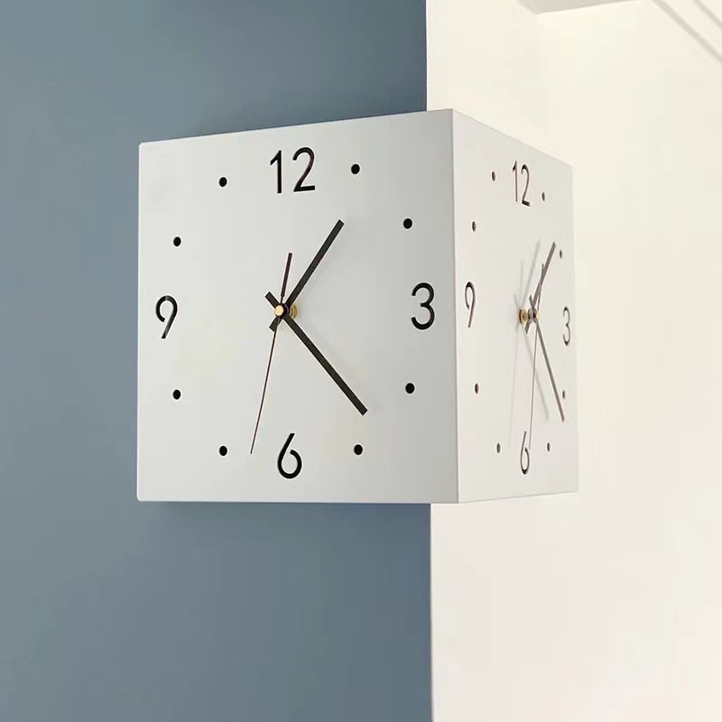 INS Wind Corner Double Sided Wall Clock Creative Simple Modern Wall Clock No Punching Fashion Male Corner Clock