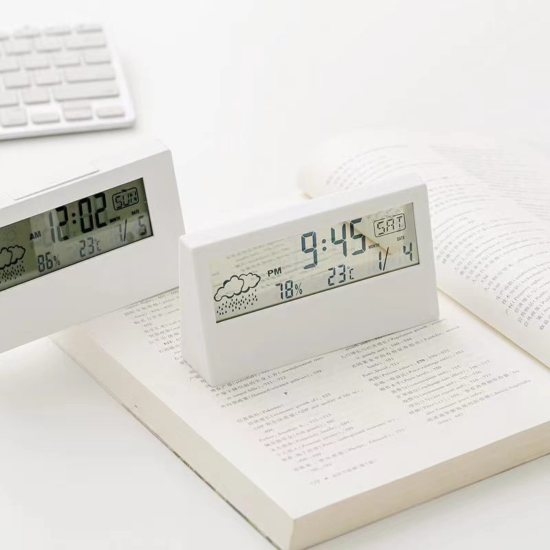 LED mute smart weather electronic clock desktop clock perpetual calendar desktop transparent student with small alarm clock