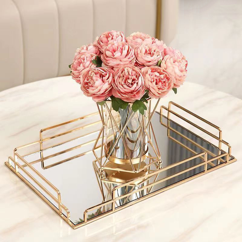 Gold Interior Nordic Living Room Table Modern Luxury Crystal Mirror Tray Wedding Decoration Other Decor For Home