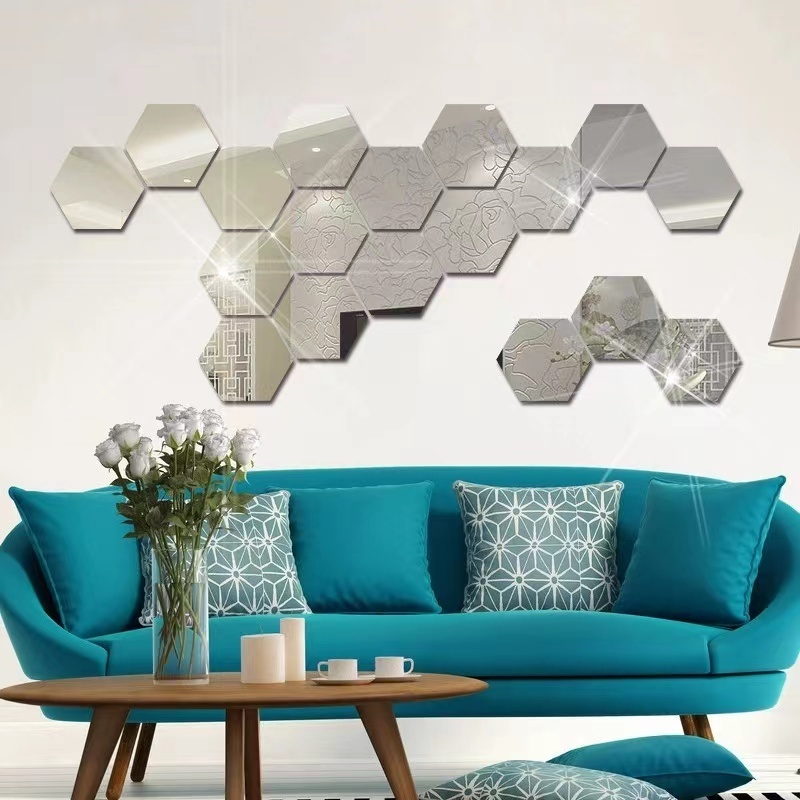 Hexagonal frame three-dimensional acrylic mirror wall sticker personalized background wall decoration for restaurant