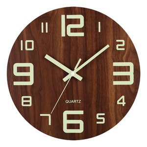 Simple Modern Luminous Design Living Room Bedroom Office Wooden  Clock  Night Light Wall Clock