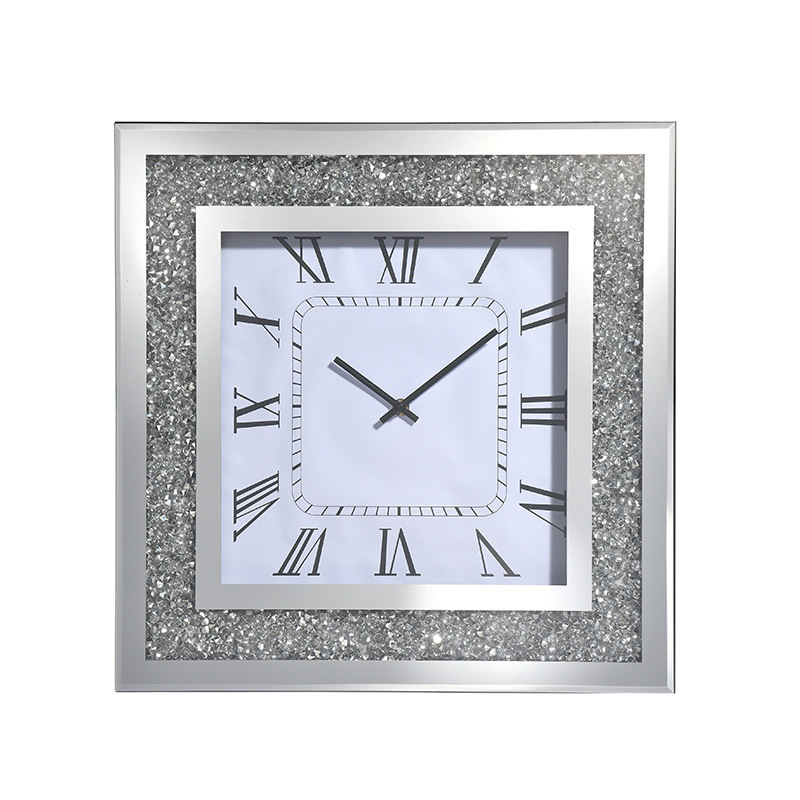 New Crush Diamond Mirrored Square Decorative Mirror Wall Clock for Home Decoration Crystal Sparkle Twinkle Bling Wall Decor