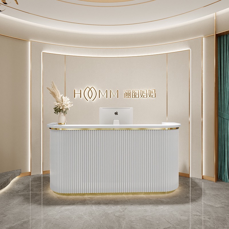 Office Hotel Hospital Lobby White Led Light Front Desk Counter Modern Beauty Salon Reception Desks