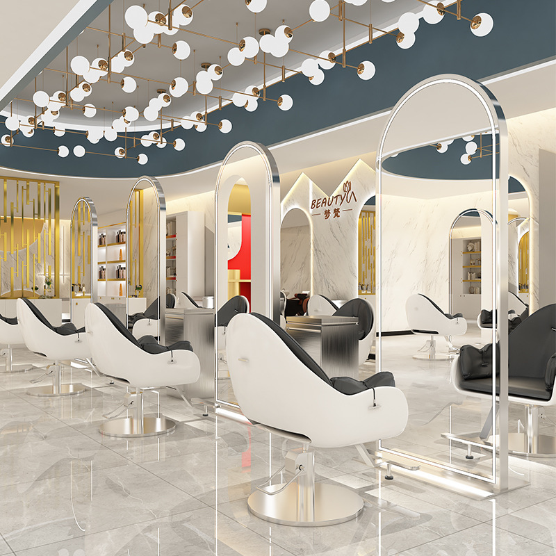 Golden Double Side Hairdresser With Led Light Salon Mirror Use In Beauty Salon Mirror Station