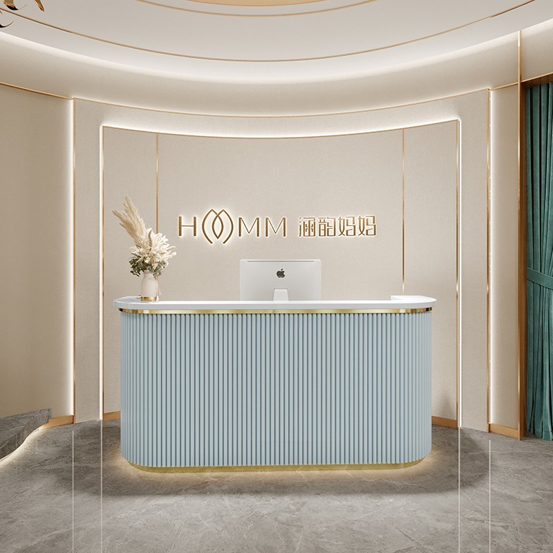 Office Hotel Hospital Lobby White Led Light Front Desk Counter Modern Beauty Salon Reception Desks