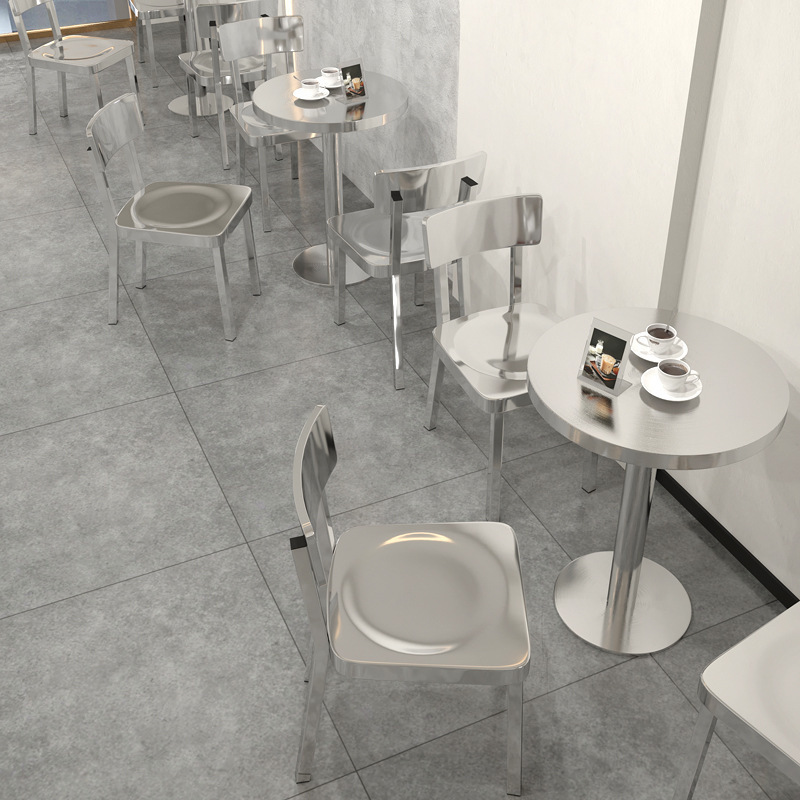 Ins Web Celebrity Futuristic Restaurant Furniture Design Stainless Steel Table Chair Bench