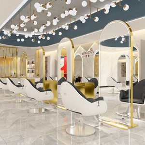 Golden Double Side Hairdresser With Led Light Salon Mirror Use In Beauty Salon Mirror Station