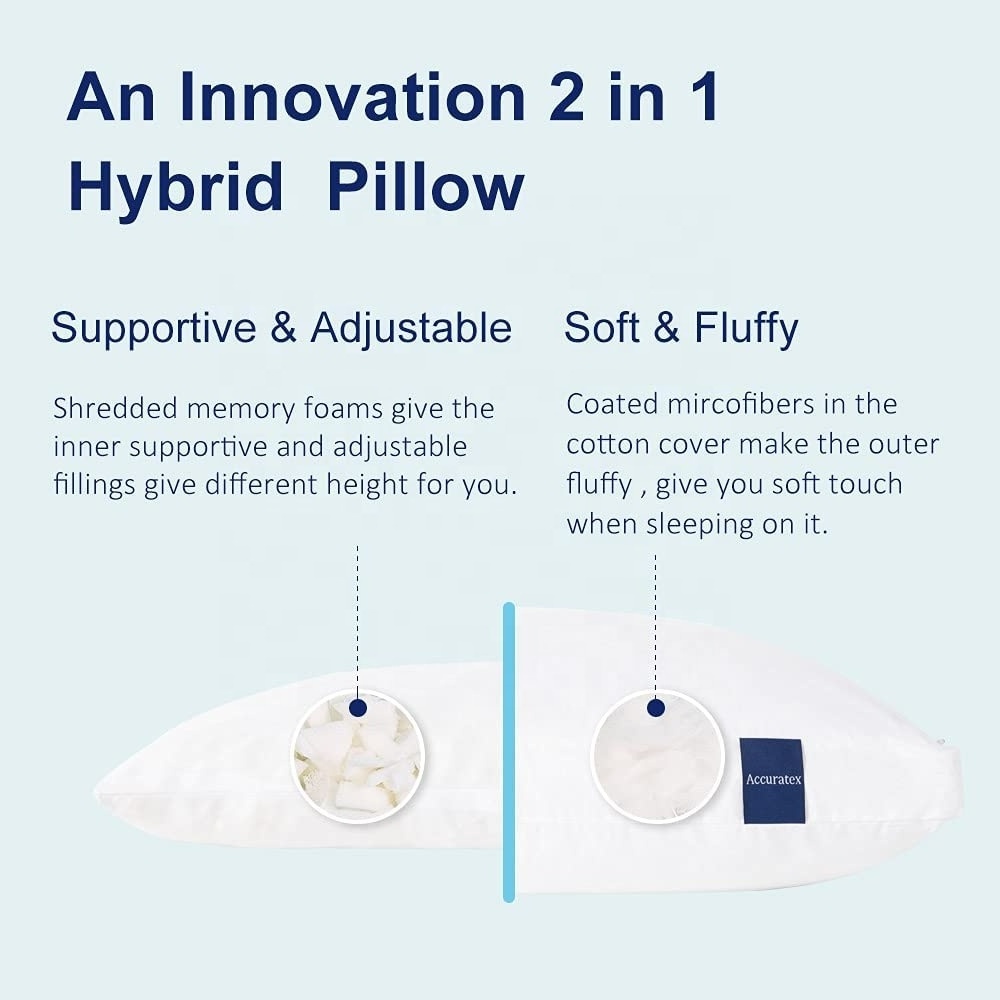 Cushion Pillows Premium Memory Foam Filled Shredded Foam Pillow with Zippered cotton Cover Easy Removable