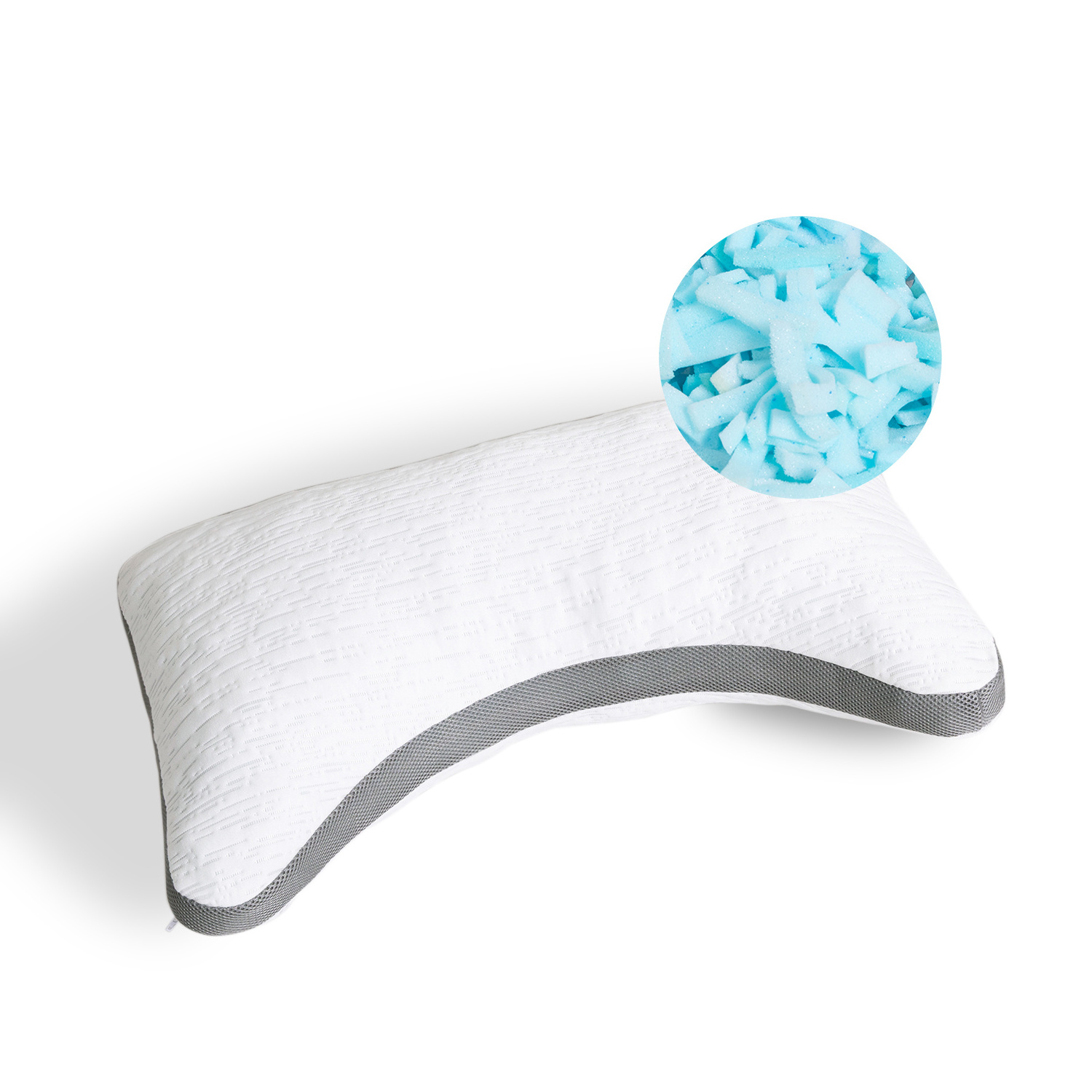 Side Sleeper Curved Shape Neck Support Adjustable Firm Contour Shredded Memory Foam Fill Pillow