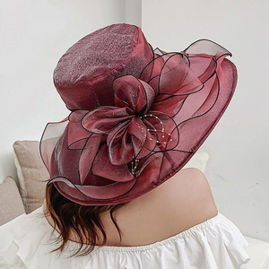 Women Wide Brim Derby Hat Summer Breathable Floppy Sun Hat Tea Party Flower Wedding Church Hat