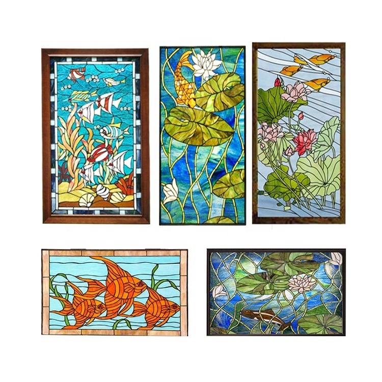 Customized European Style Fish Design Tiffany Style Handcraft Art Stained Glass Window Panel With Chain